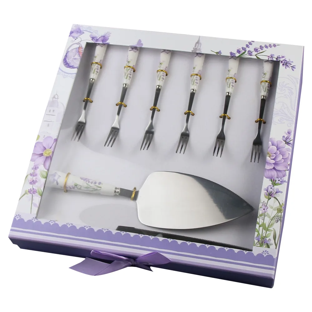 Set tacamuri pentru tort 8 piese cu maner din ceramica Lavender Flow - imagine 2