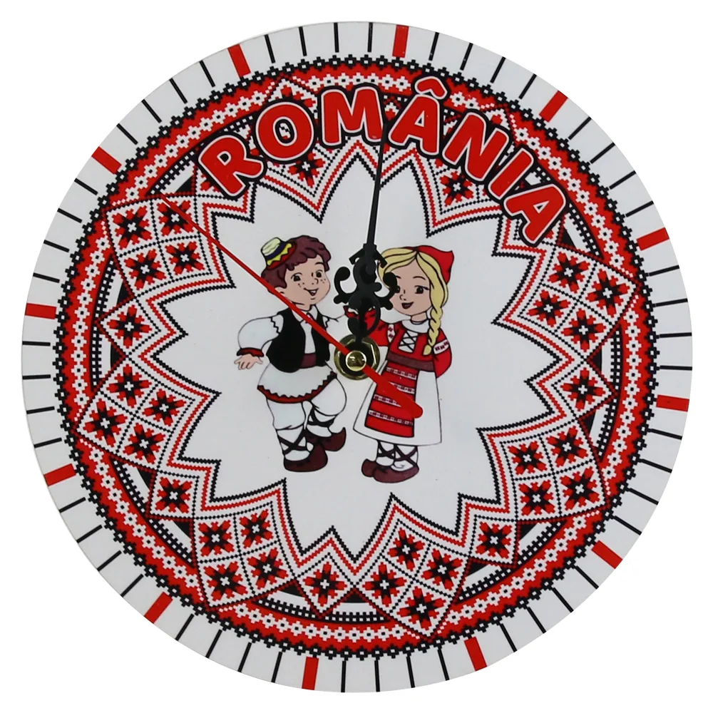 Ceas perete din lemn 20 CM, Romania, Copii in port popular