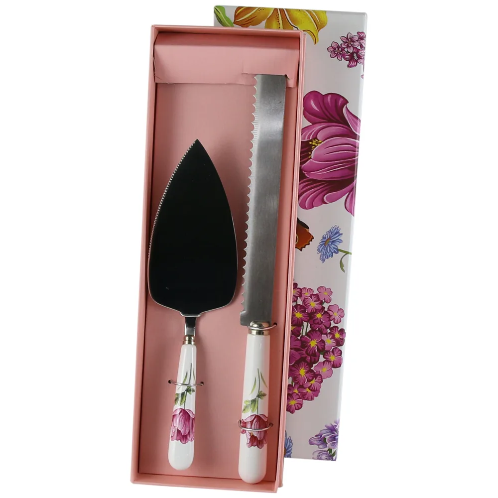 Set tacamuri tort cu maner din ceramica Paleta si cutit, flori - imagine 2