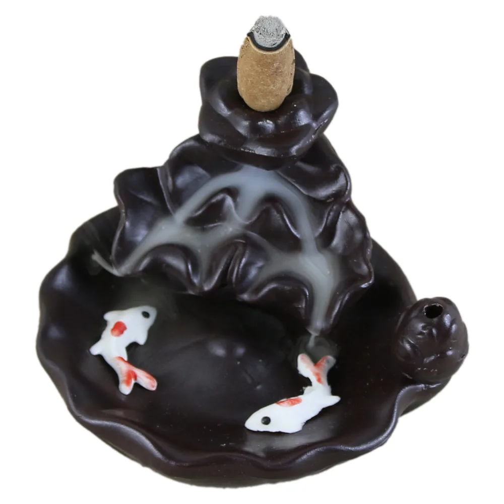 Candela ceramica backflow pentru con parfumat 10x7 CM, cu pesti