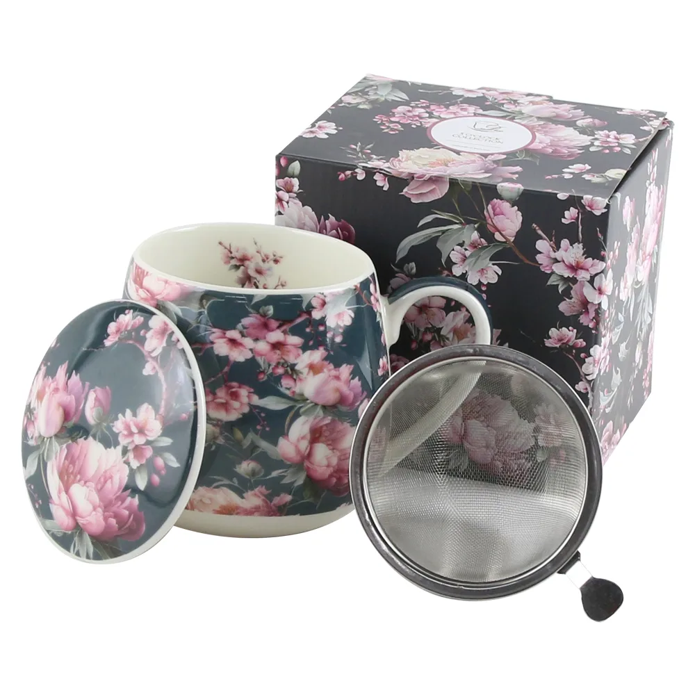 Cana portelan cu infuzor metalic si capac 430 ml,"Noemi Black", in cutie decorativa