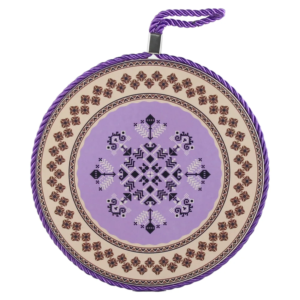 Decor de perete rotund din ceramica 17 cm Mov cu motive traditionale