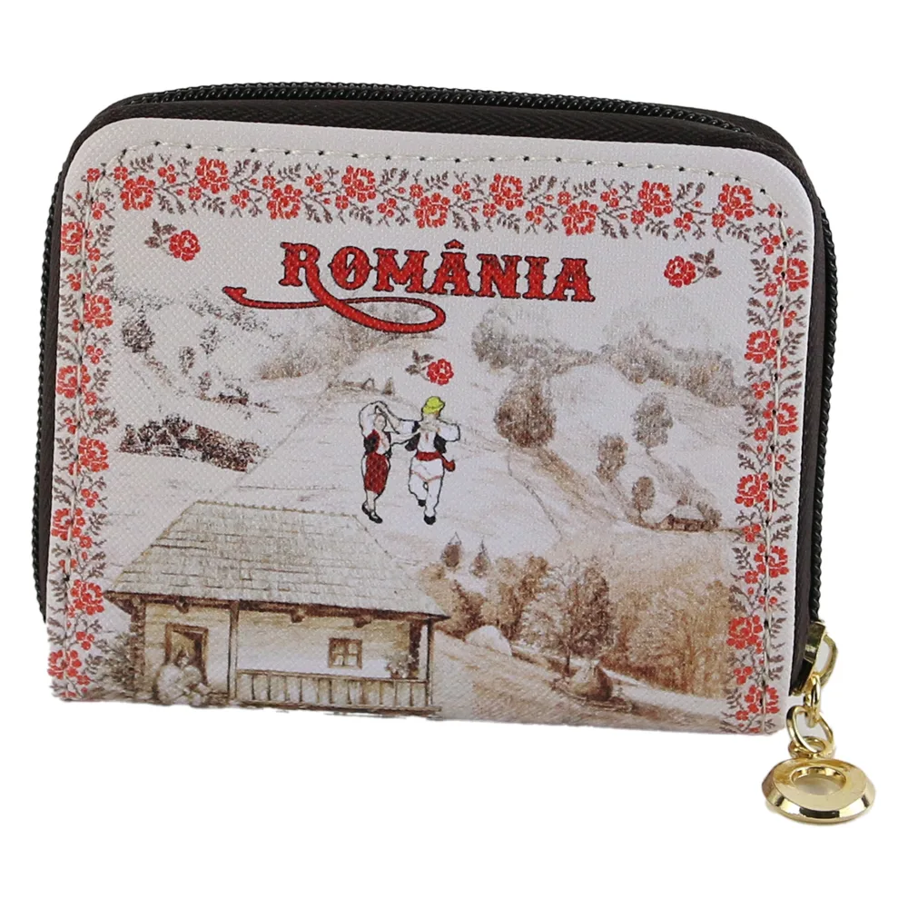 Portofel dama "Romania"10.5x8.5 CM, Casuta traditionala, din piele ecologica