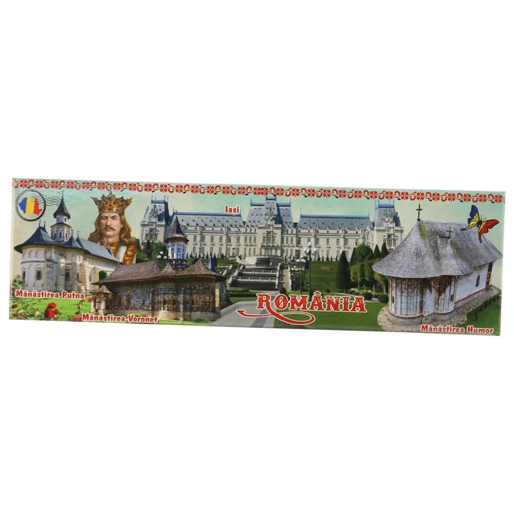 Magnet de frigider "Romania" 17x5 CM, din plastic, Stefan cel Mare, Manastiri