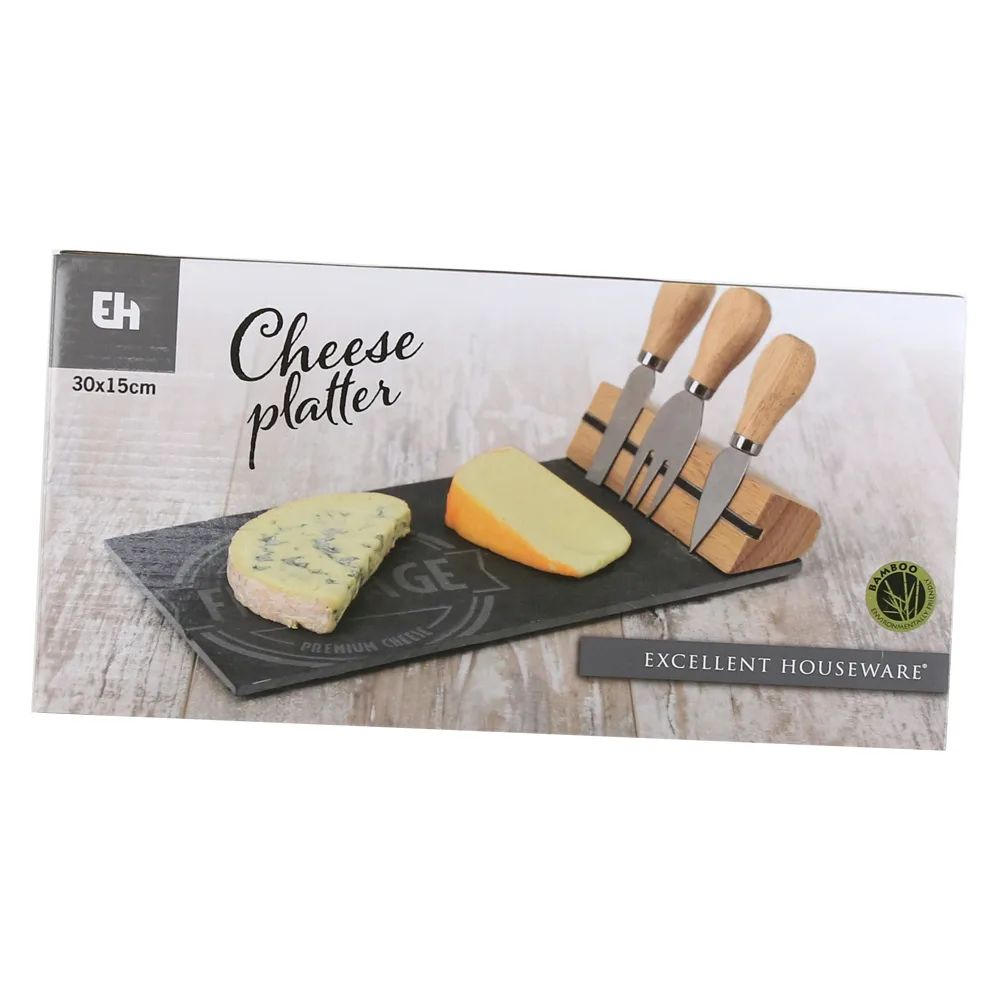 Set servire branzeturi cu 3 cutite, tava cu magnet, 30x15 CM,  Excellent Houseware - imagine 2