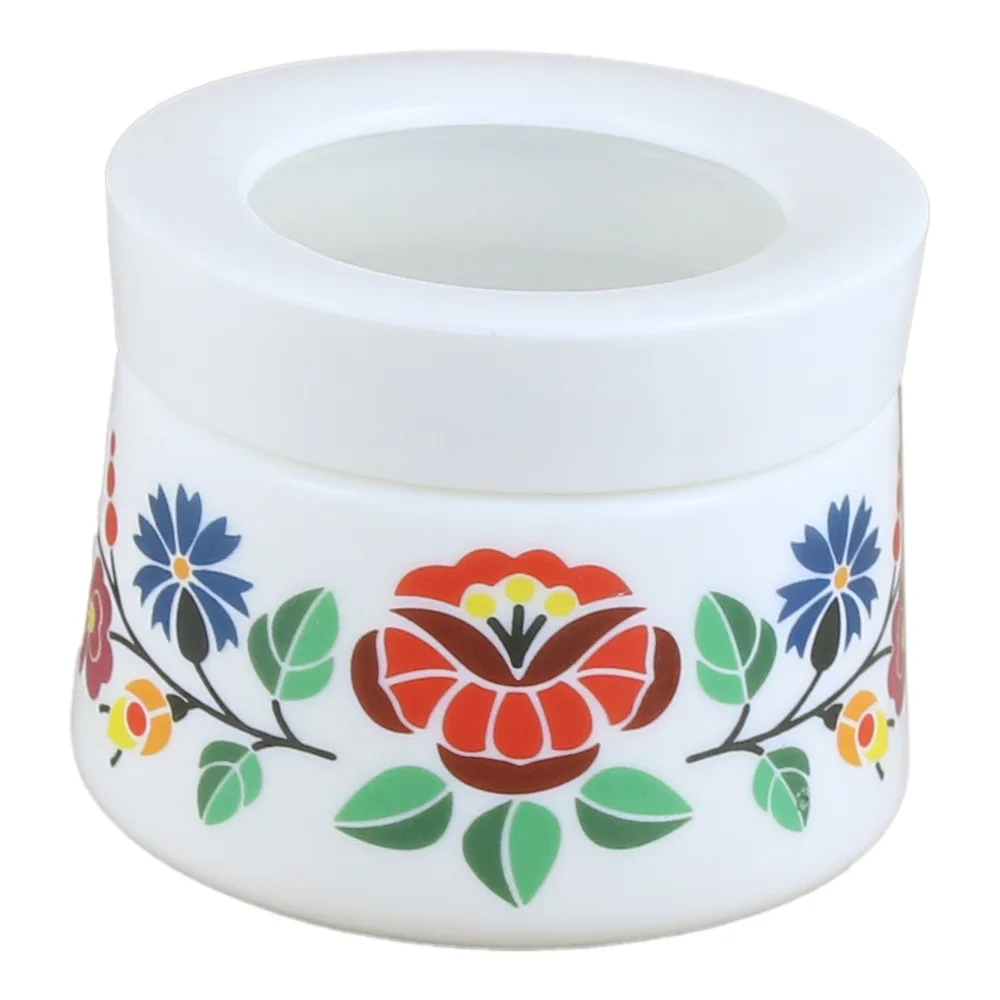 Recipient condimente 350 ml, din sticla opal, cu capac din plastic, Motiv floral