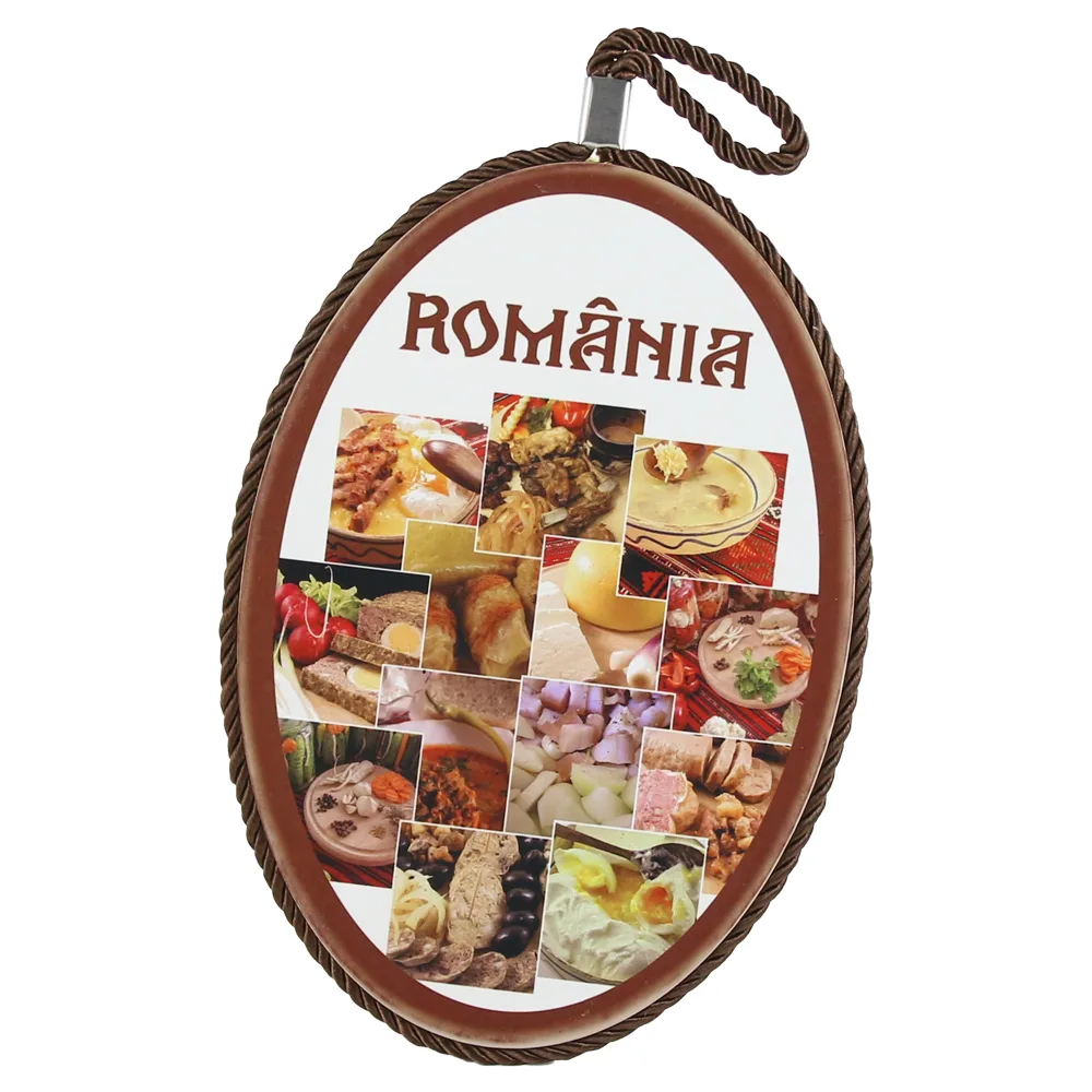 Decor perete oval din ceramica Romania 13 x 19 cm Mancaruri traditionale
