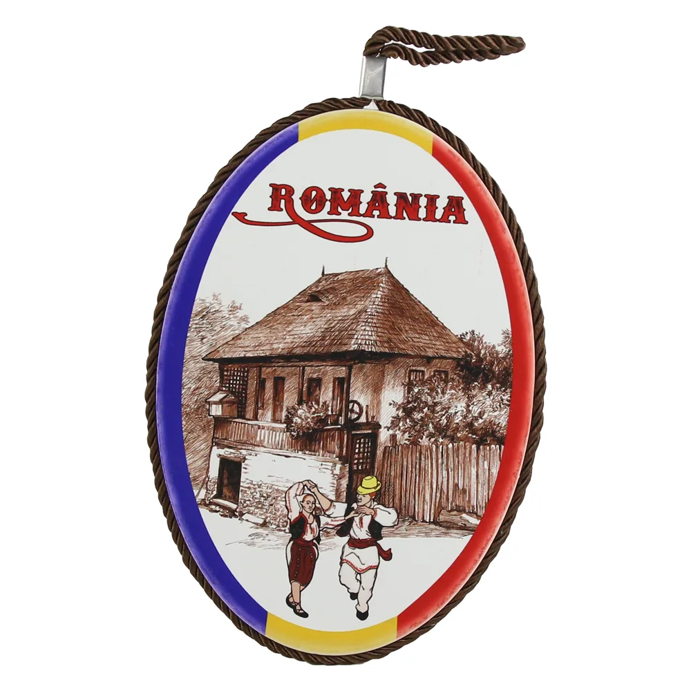 Decor perete oval din ceramica Romania 13 x 19 cm Dansaori tricolor