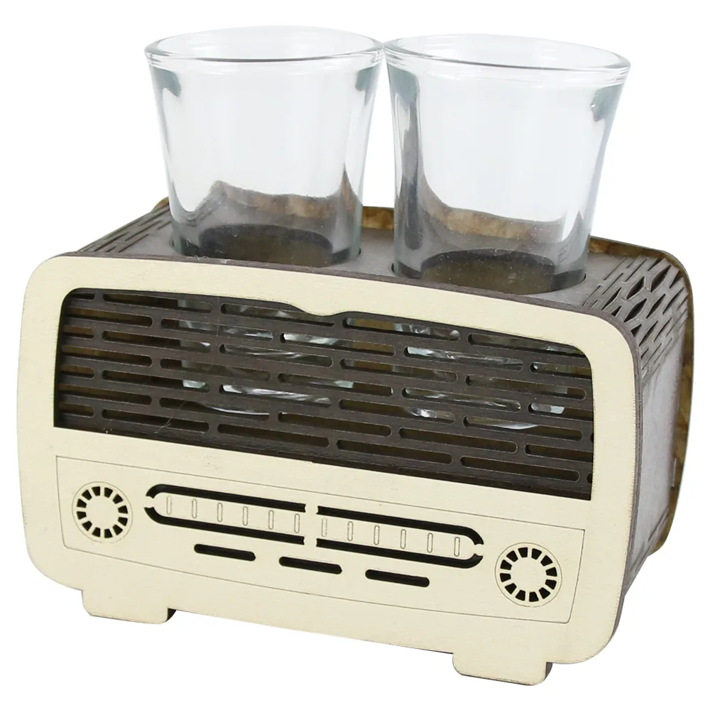Suport din lemn cu 2 pahare Radio 12x6 CM