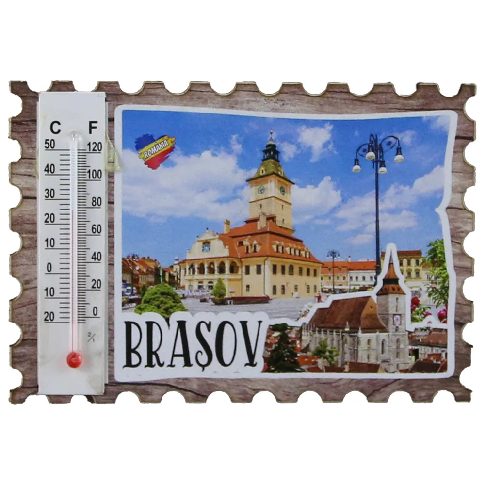 Magnet frigider din lemn "Brasov" 10x7 CM, cu termometru