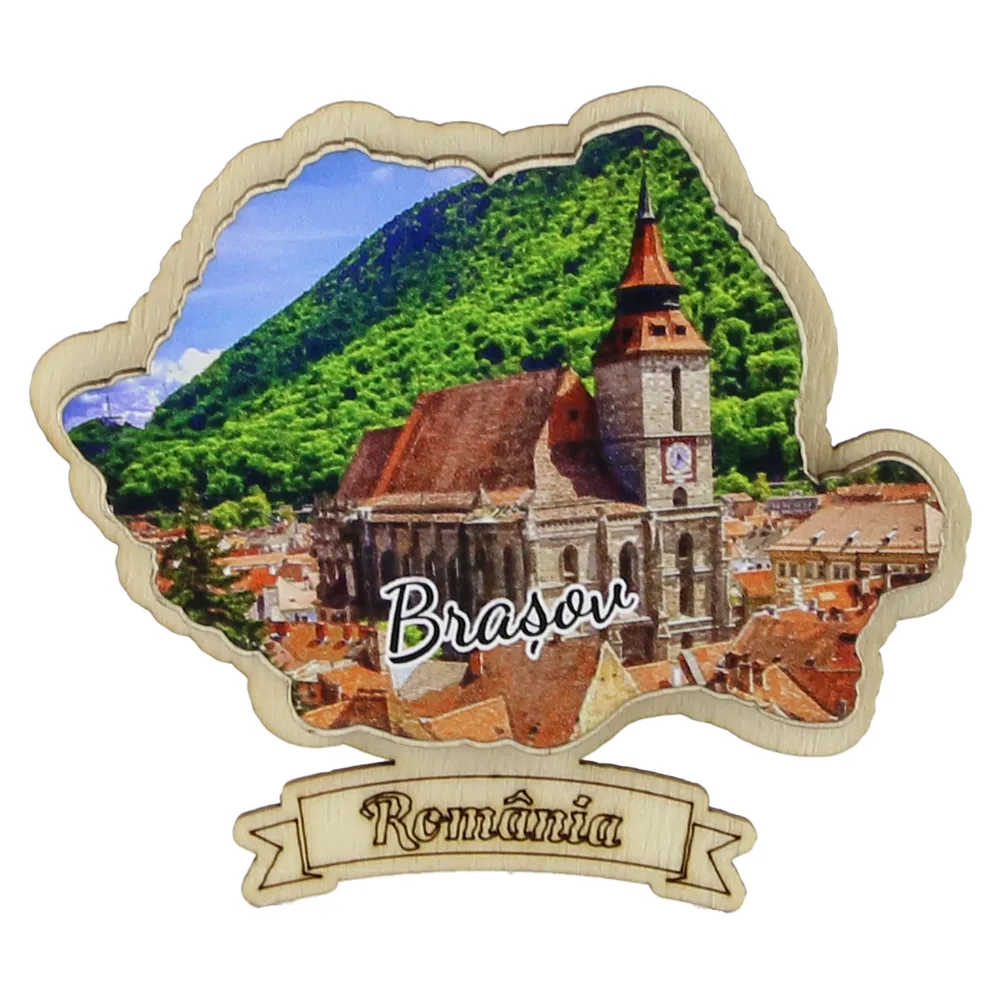 Magnet frigider din lemn "Brasov" 8x7 CM, Biserica Neagra