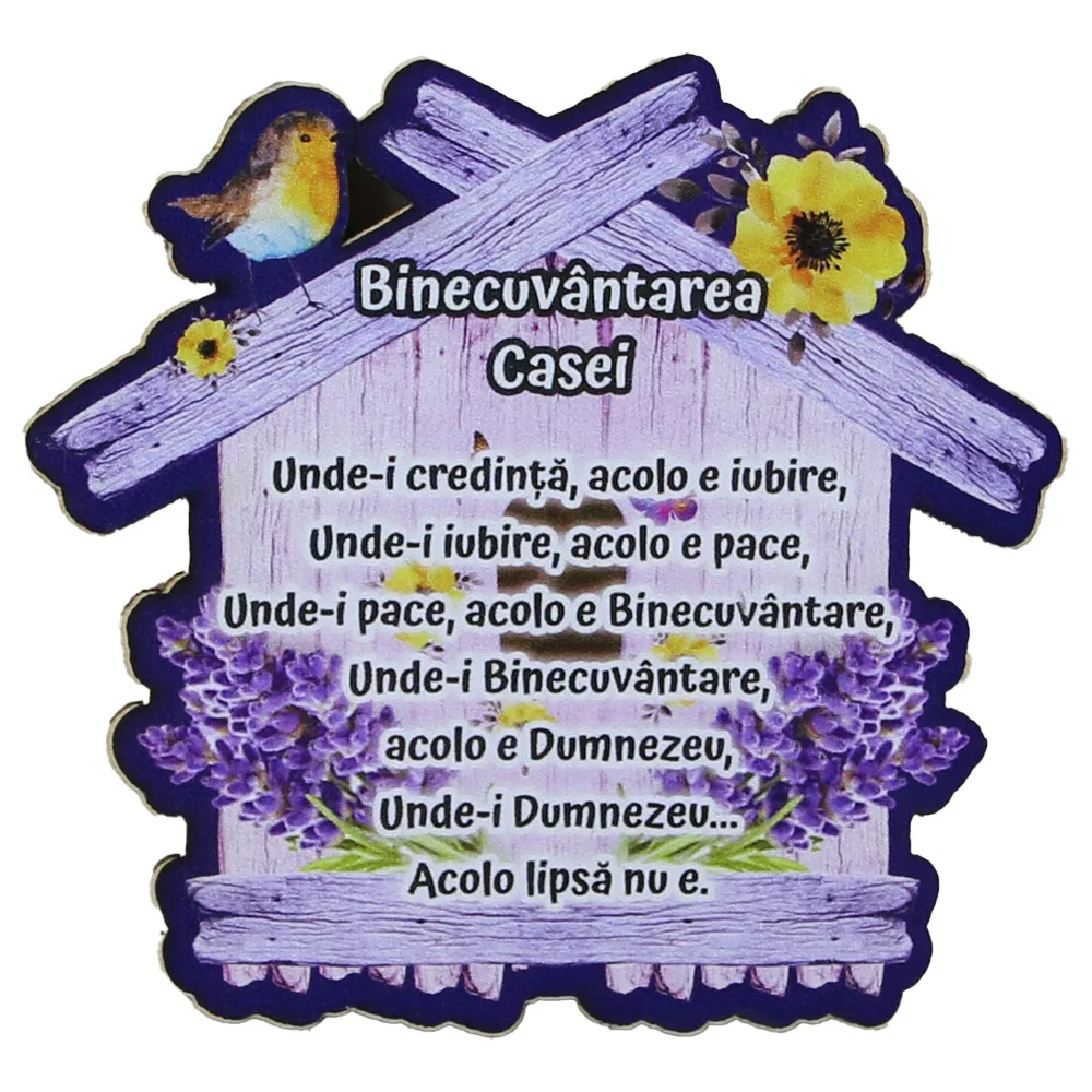 Magnet frigider din lemn "Binecuvantera Casei" 10x9 CM, Lavanda
