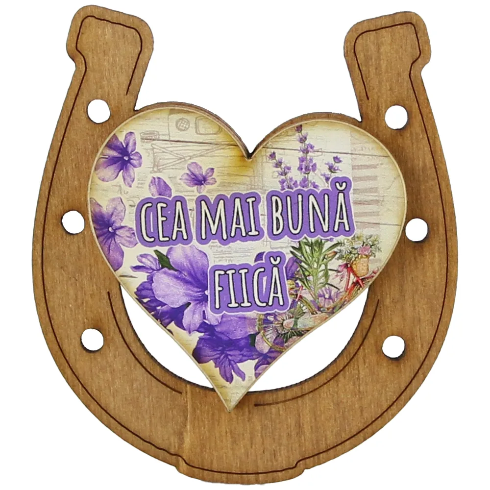 Magnet frigider din lemn "Cea mai buna Fiica" 7x8 CM, Potcoava