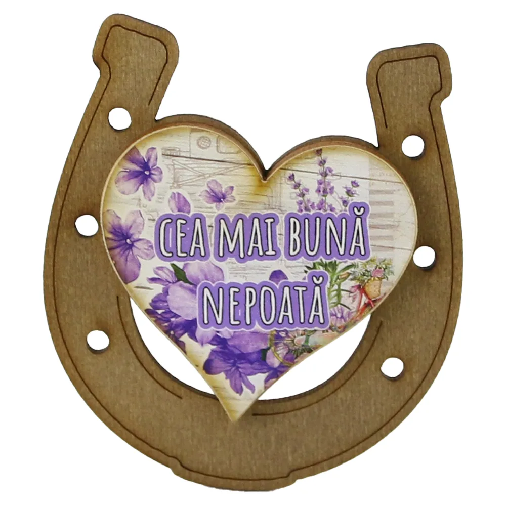 Magnet frigider din lemn "Cea mai buna Nepoata" 7x8 CM, Potcoava