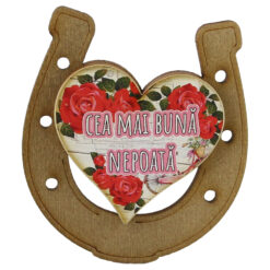 Magnet frigider din lemn "Cea mai buna Nepoata" 7x8 CM, Potcoava - imagine 3