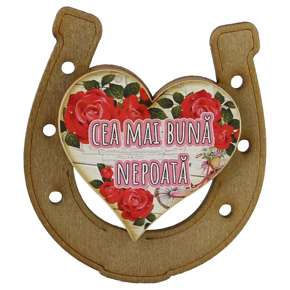 Magnet frigider din lemn "Cea mai buna Nepoata" 7x8 CM, Potcoava - imagine 3