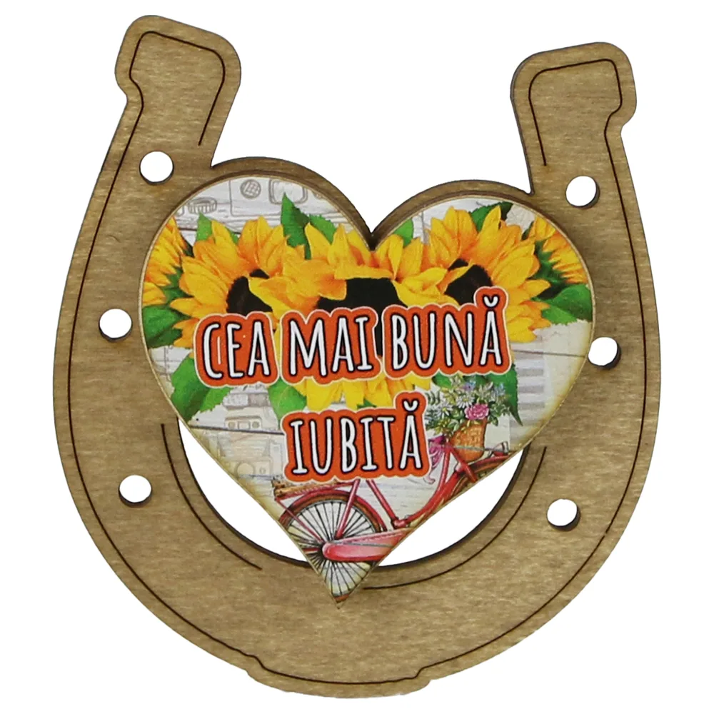 Magnet frigider din lemn "Cea mai buna Iubita" 7x8 CM, Potcoava - imagine 3
