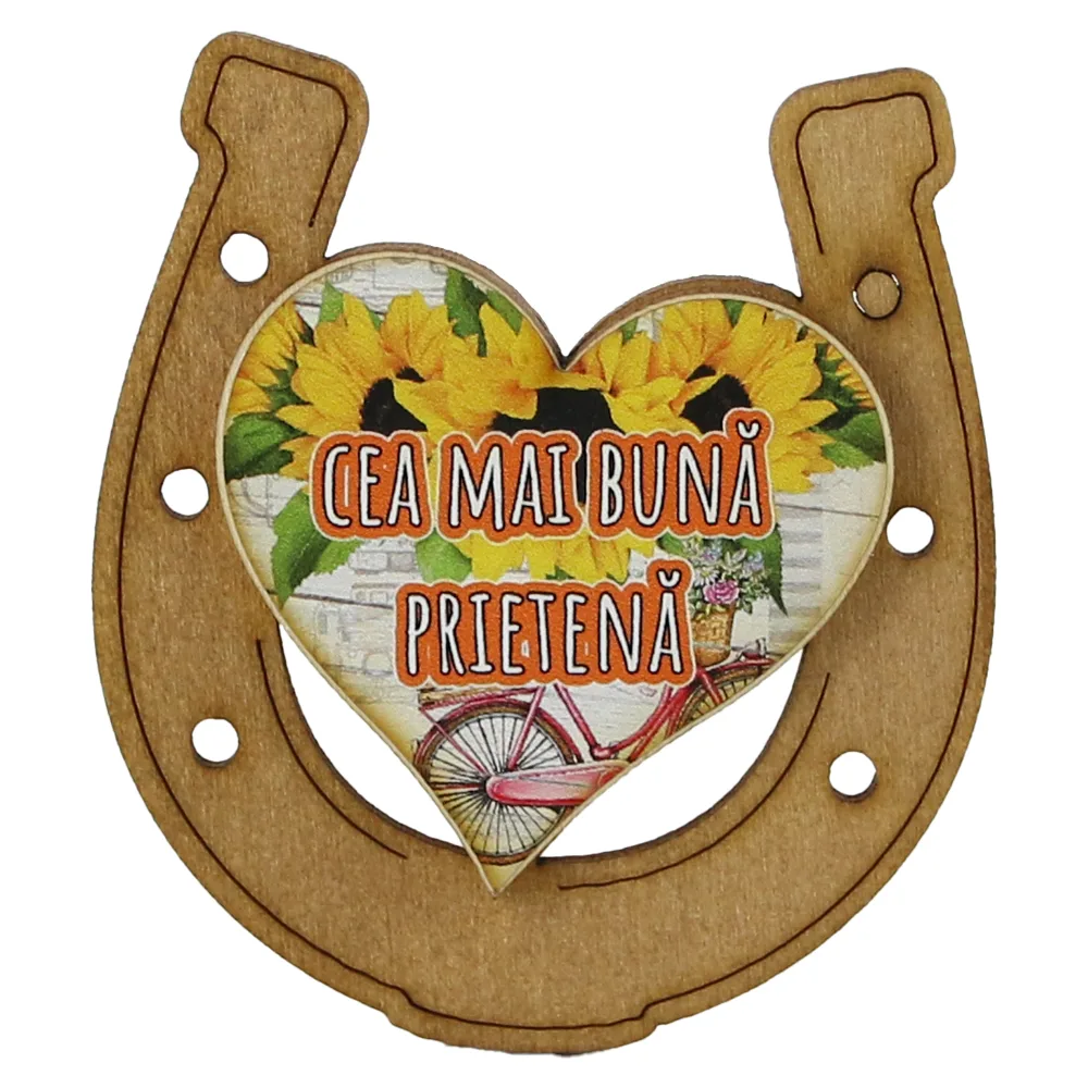 Magnet frigider din lemn "Cea mai buna Prietena" 7x8 CM, Potcoava - imagine 2