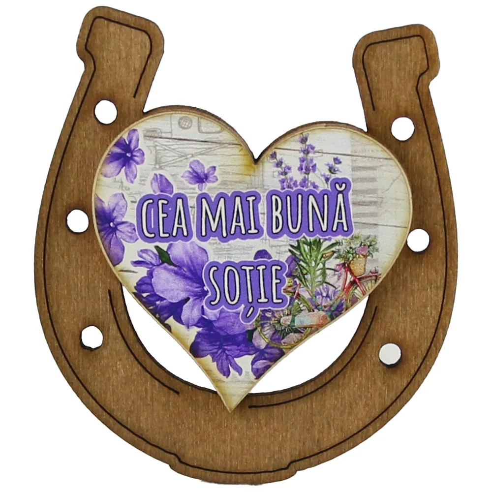 Magnet frigider din lemn "Cea mai buna Sotie " 7x8 CM, Potcoava - imagine 2