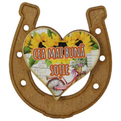 Magnet frigider din lemn "Cea mai buna Sotie " 7x8 CM, Potcoava - imagine 3