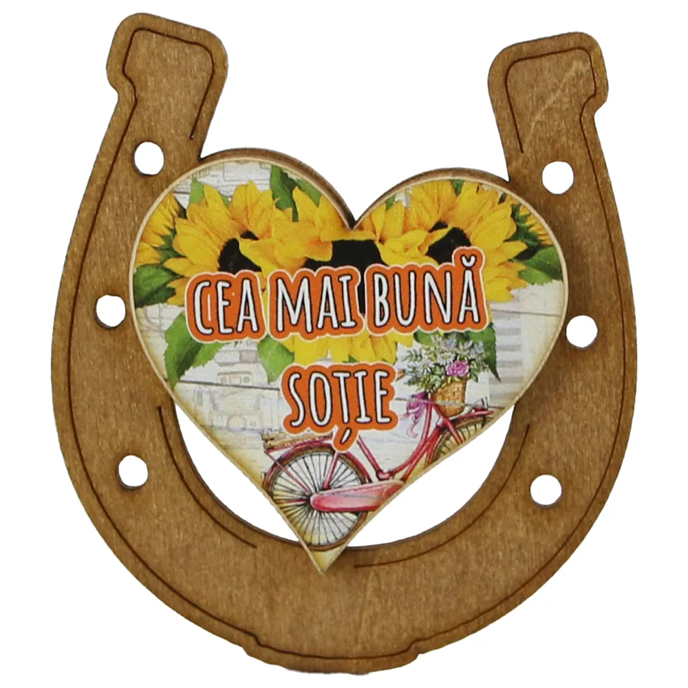 Magnet frigider din lemn "Cea mai buna Sotie " 7x8 CM, Potcoava - imagine 3