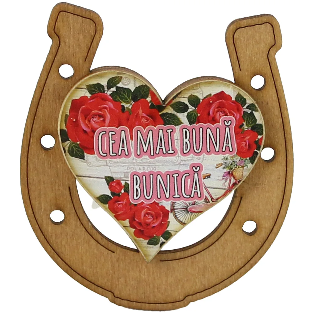 Magnet frigider din lemn "Cea mai buna Bunica" 7x8 CM, Potcoava - imagine 2
