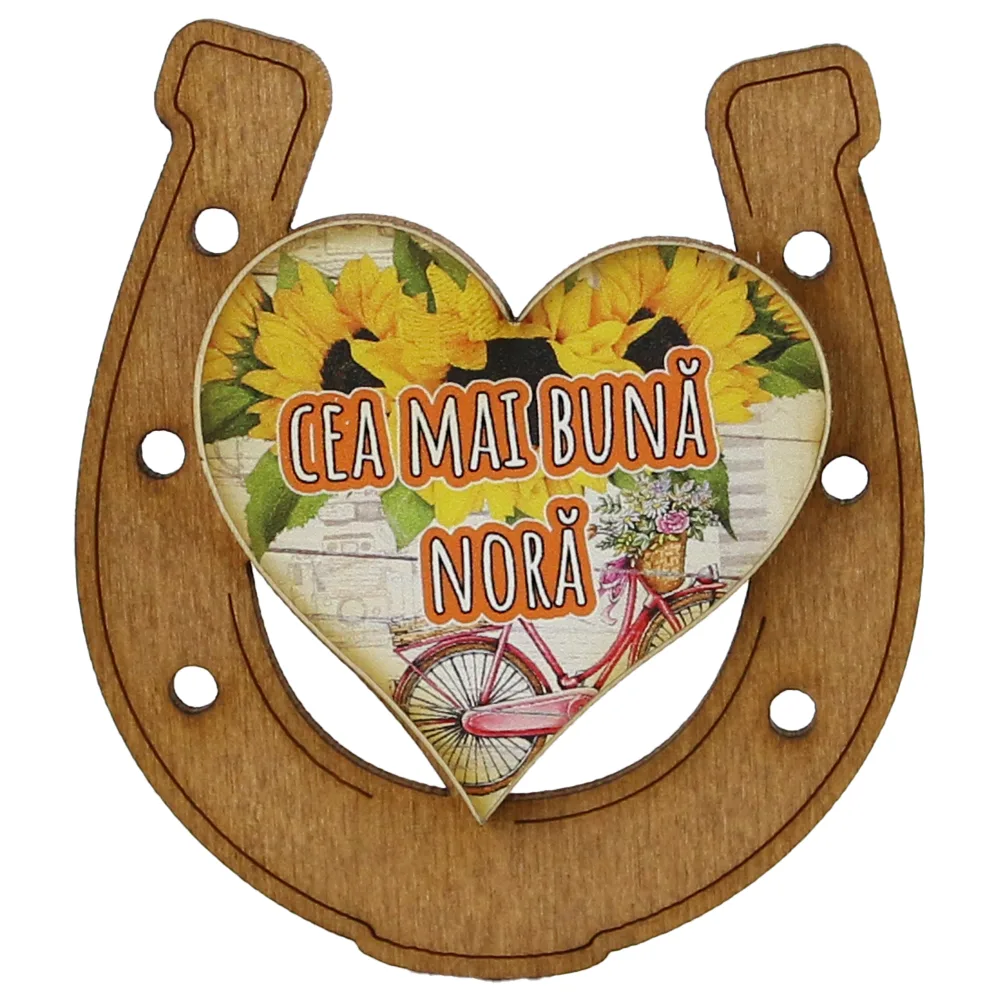 Magnet frigider din lemn "Cea mai buna Nora" 7x8 CM, Potcoava