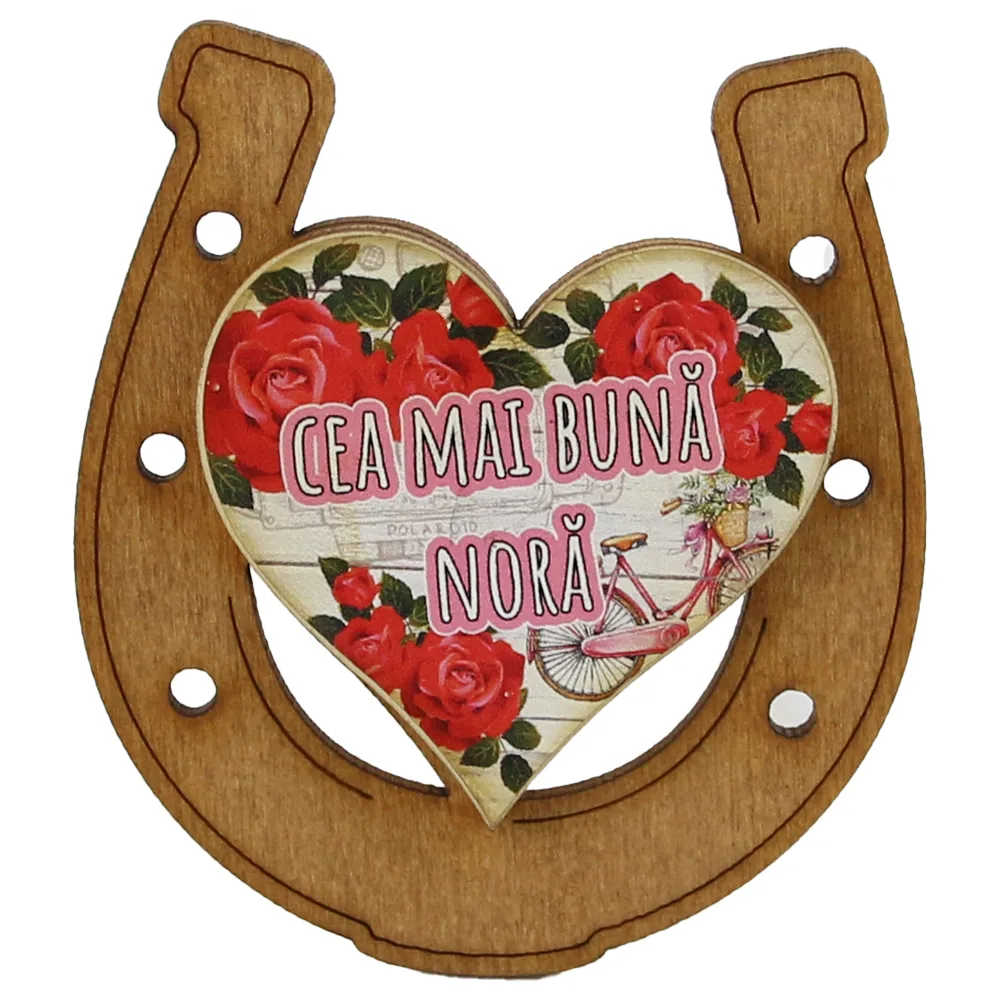 Magnet frigider din lemn "Cea mai buna Nora" 7x8 CM, Potcoava - imagine 2