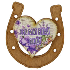 Magnet frigider din lemn "Cea mai buna Nora" 7x8 CM, Potcoava - imagine 3