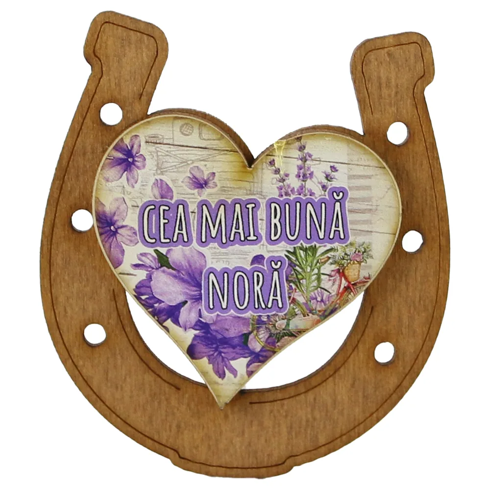 Magnet frigider din lemn "Cea mai buna Nora" 7x8 CM, Potcoava - imagine 3