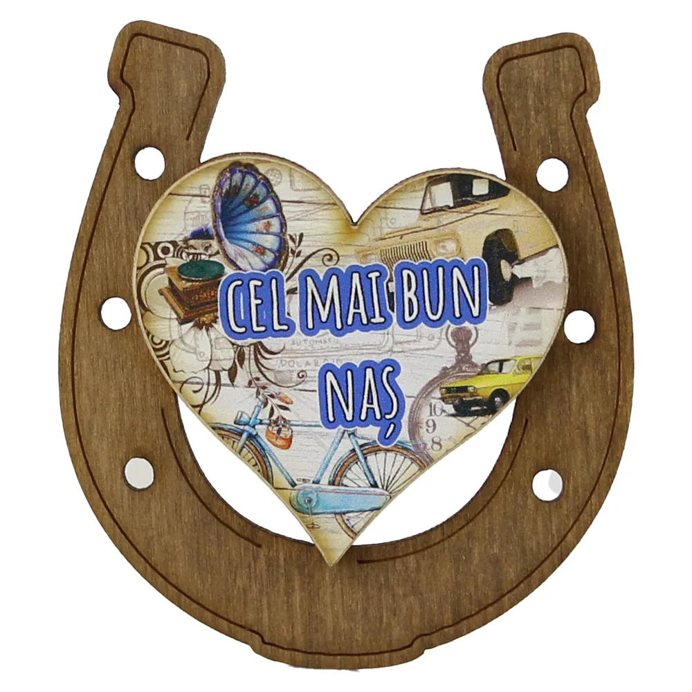Magnet frigider din lemn "Cel mai bun Nas" 7x8 CM, Potcoava