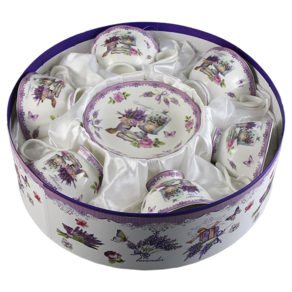 Set 6 cesti din ceramica cu farfurii "Lavender Tea", 150 ml, , in cutie cadou - imagine 2
