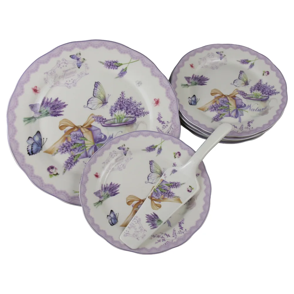 Set de tort 8 piese platou cu 6 farfurii si spatula Lavender Elegant Taste 27 / 19 cm - imagine 2
