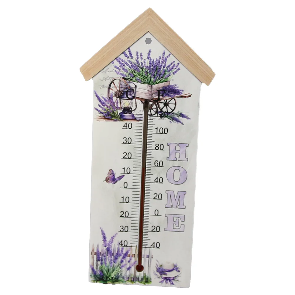 Termometru din lemn "Home", 11x24 CM, Lavanda/Trandafiri - imagine 2