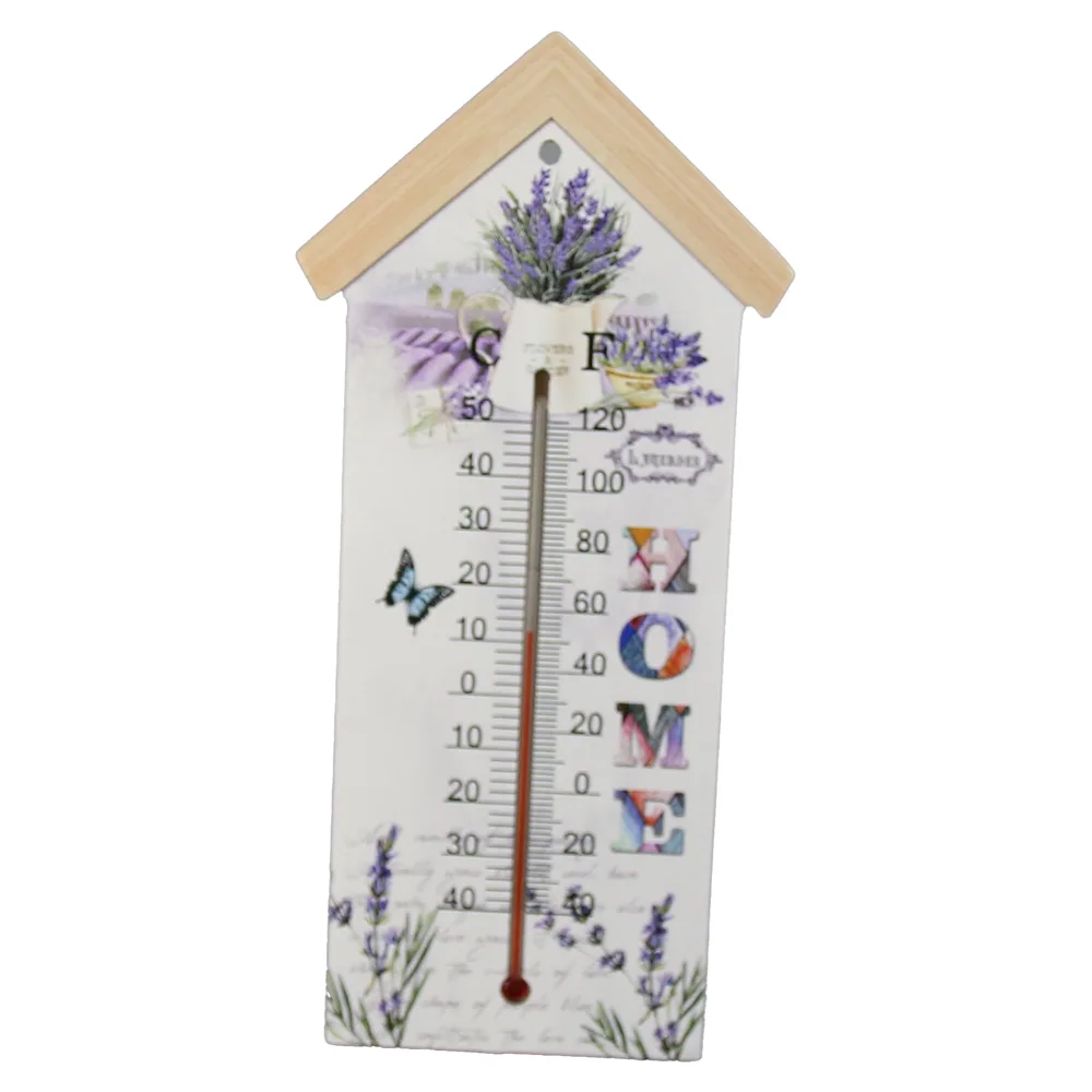 Termometru din lemn "Home", 11x24 CM, Lavanda/Trandafiri - imagine 4