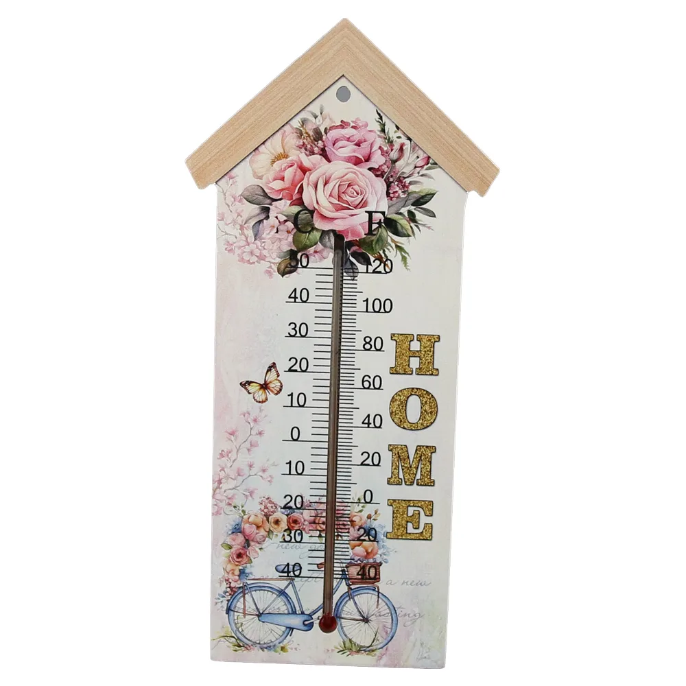 Termometru din lemn "Home", 11x24 CM, Lavanda/Trandafiri - imagine 5