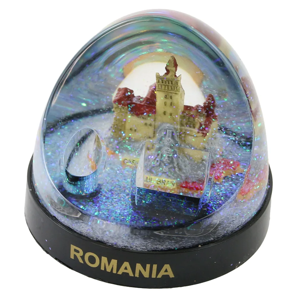 Suport pentru creioane "Castelul Bran" 8.5 x 8 cm cu glob cu sclipici