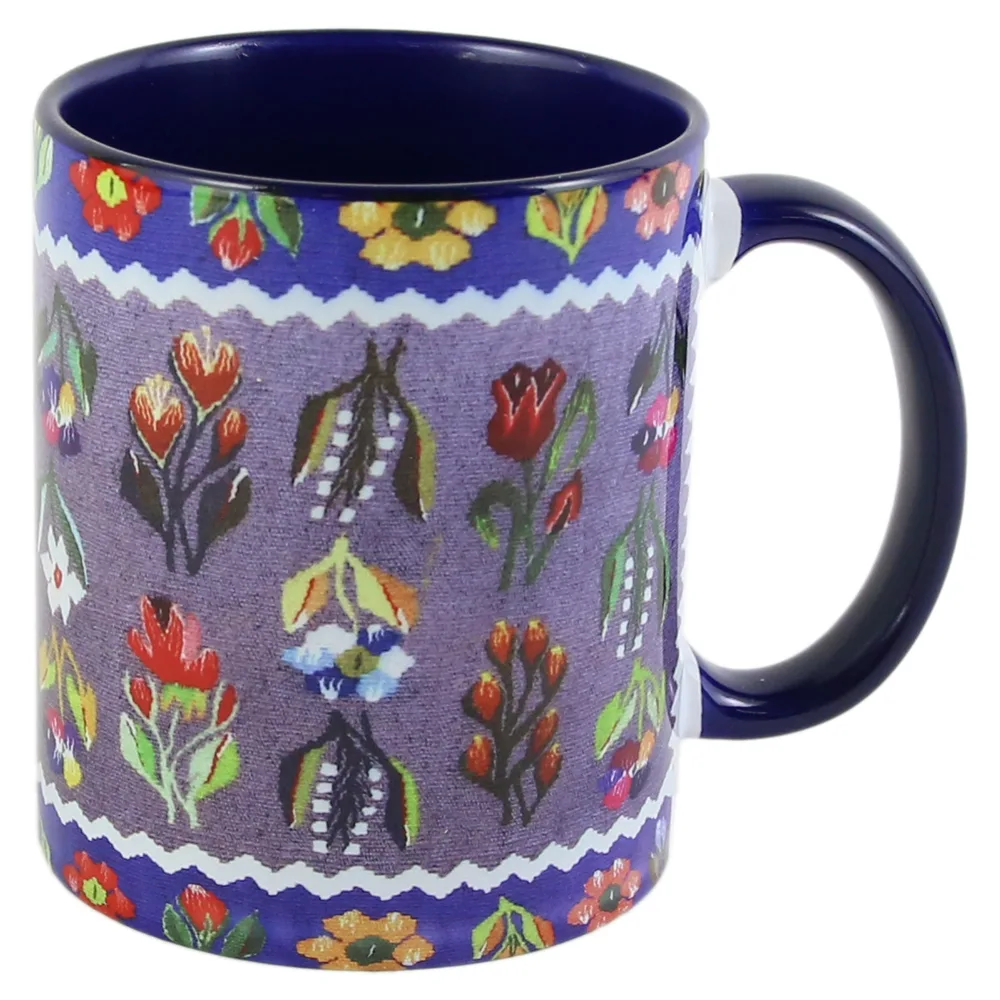 Cana ceramica cu motive florale, 330 ml, albastru