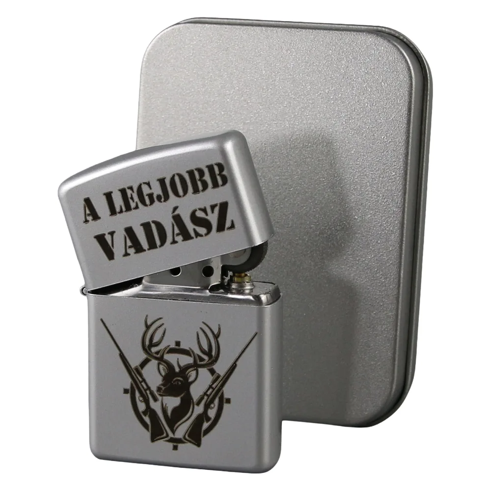 Bricheta metalica gravata "A legjobb Vadasz" 3.5 x 5.5 cm, argintiu - imagine 2