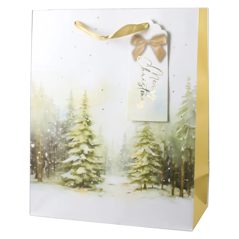 Punga cadou Craciun 26x32 CM, "Merry Christmas", cu eticheta, padure