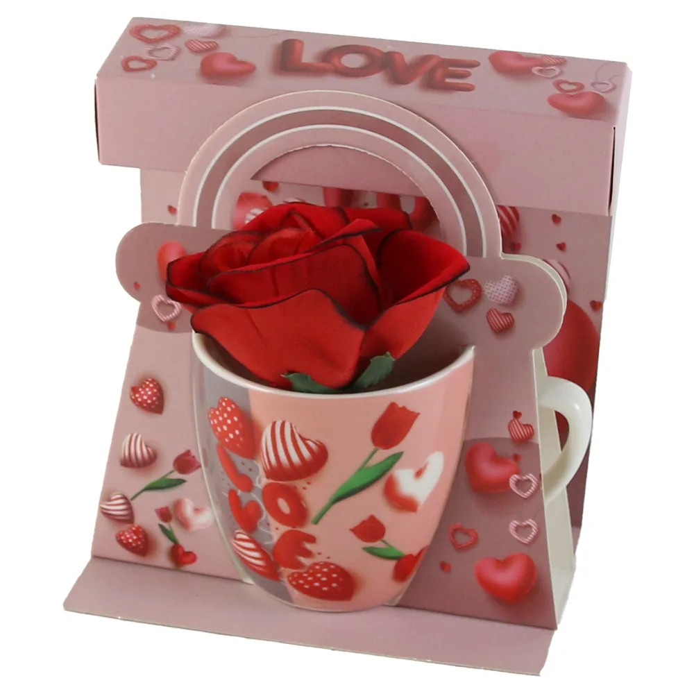 Cana ceramica cu trandafir artificial "Love", 7 CM - imagine 2
