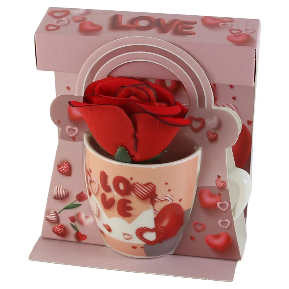 Cana ceramica cu trandafir artificial "Love", 7 CM - imagine 3