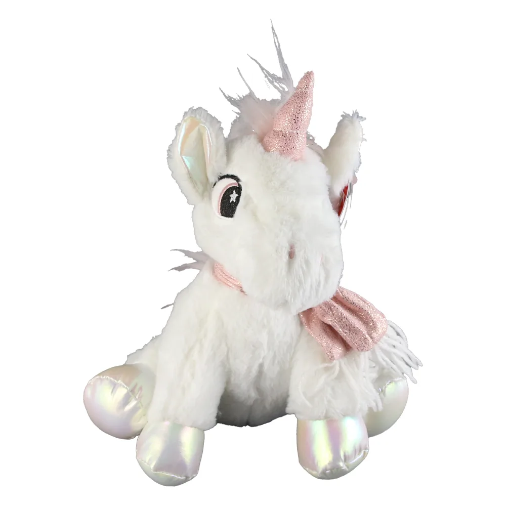Unicorn din plus, cu fular si corn cu sclipici 25 CM