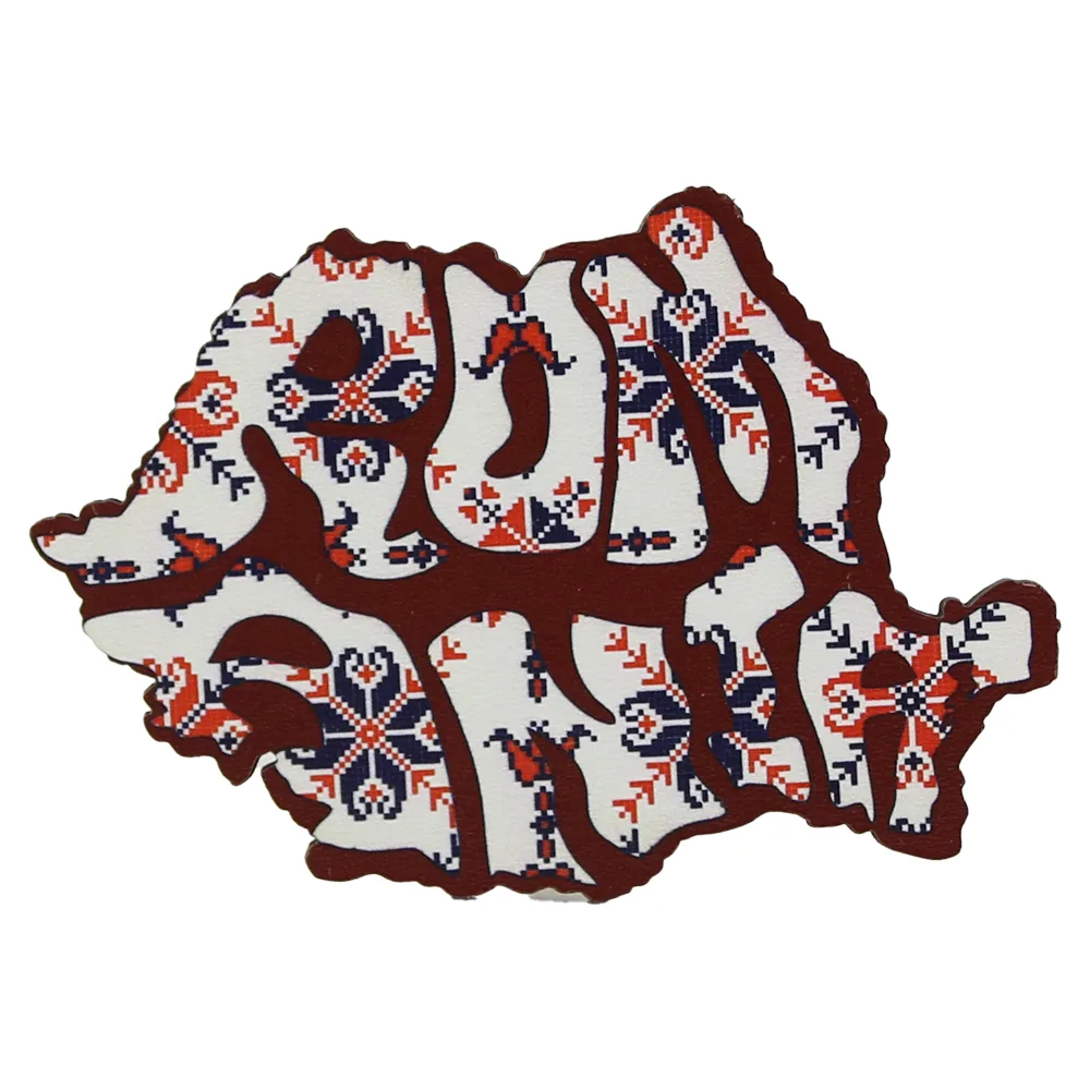 Magnet frigider din lemn, Harta Romaniei, 9x6 CM, Motive traditionale