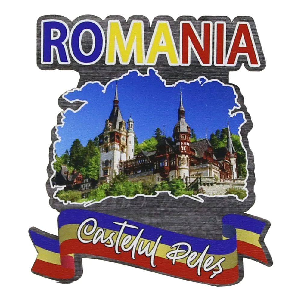 Magnet frigider din lemn, 7x8 CM, Romania, Castelul Peles