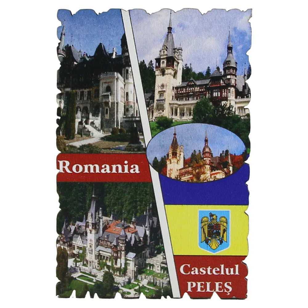Magnet frigider din lemn, 6x9 CM, Romania, Castelul Peles