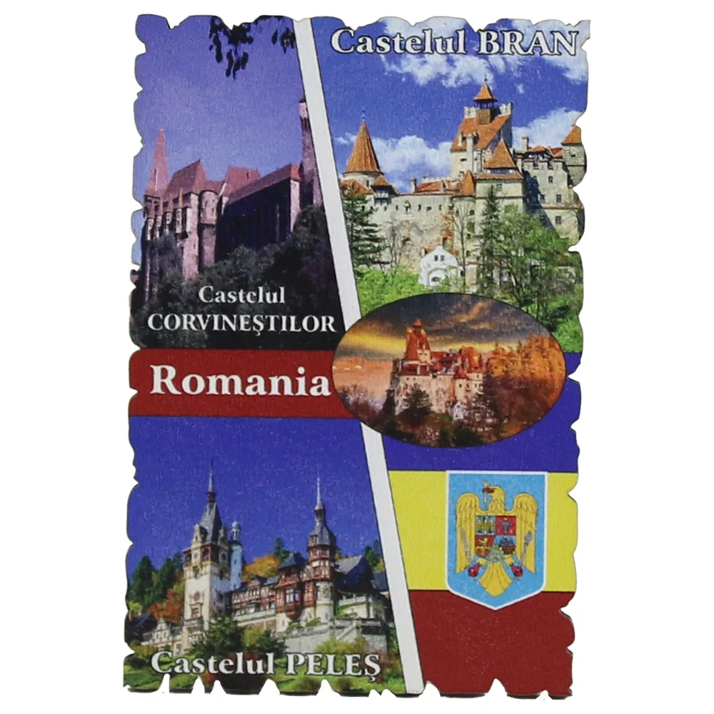Magnet frigider din lemn, 6x9 CM, Romania, Castele
