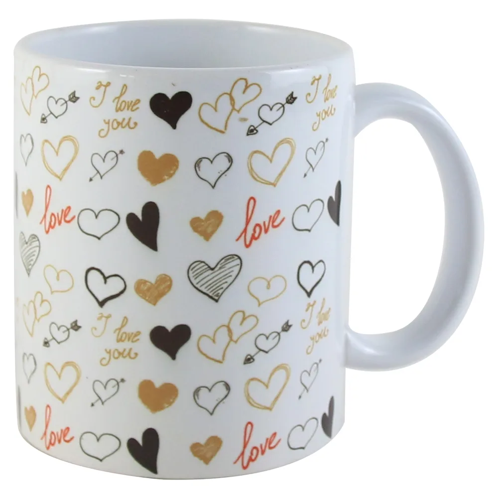 Cana din ceramica 330 ml, "Love" aurii