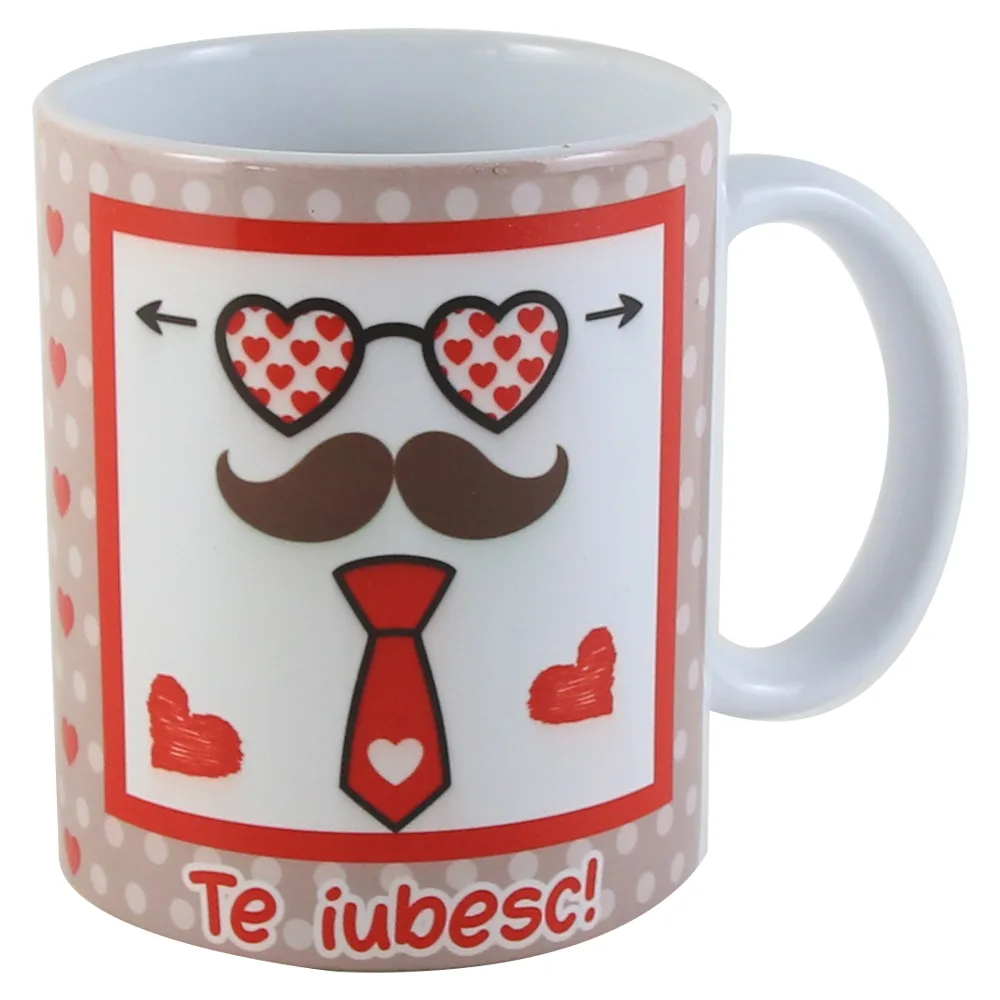 Cana din ceramica 330 ml, "Te iubesc!" mustata