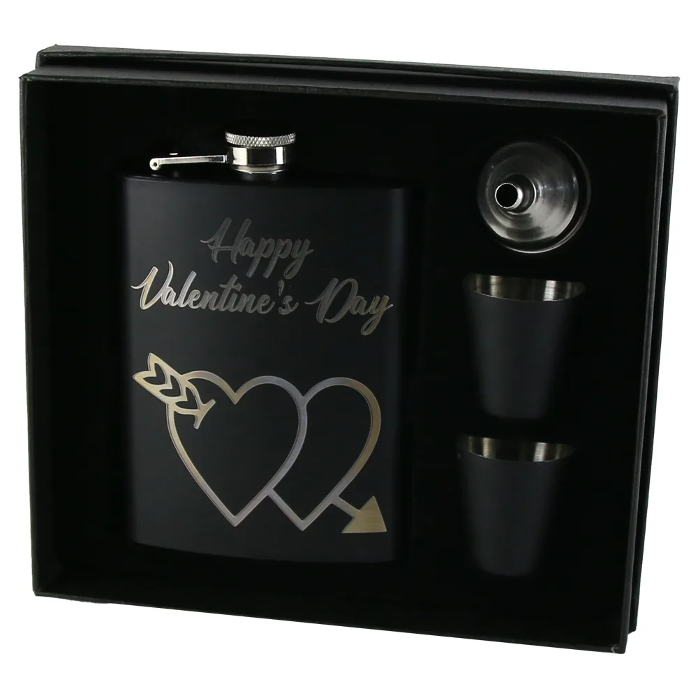 Set cadou "Happy Valentine's Day" Plosca cu palnie si 2 pahare